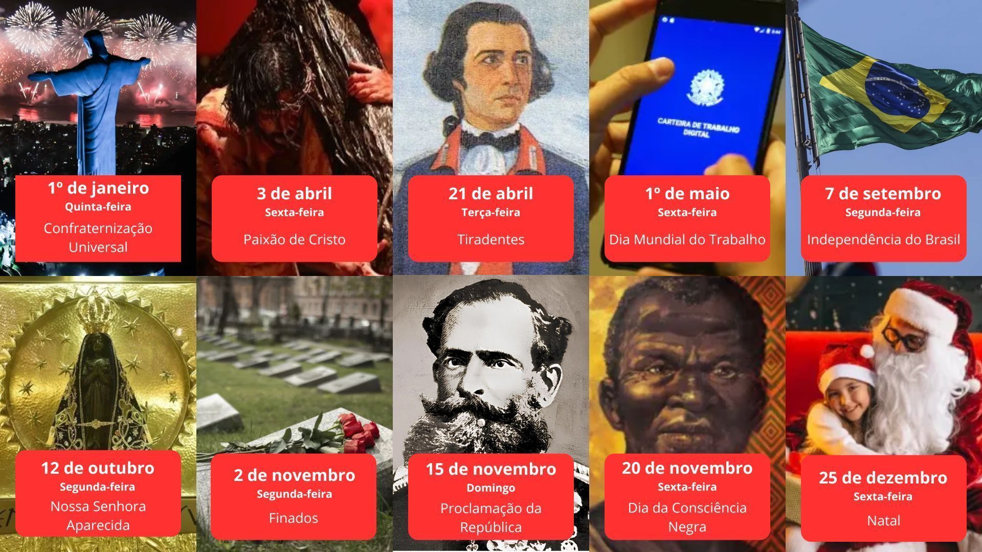 De acordo com a Portaria MGI nº 11.460, o calendário oficial para o ano de 2026 estabelece um total de 10 feriados nacionais • Montagem CNN