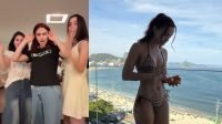 De férias no Brasil, Camila Mendes dança funk e toma banho de mar no Rio