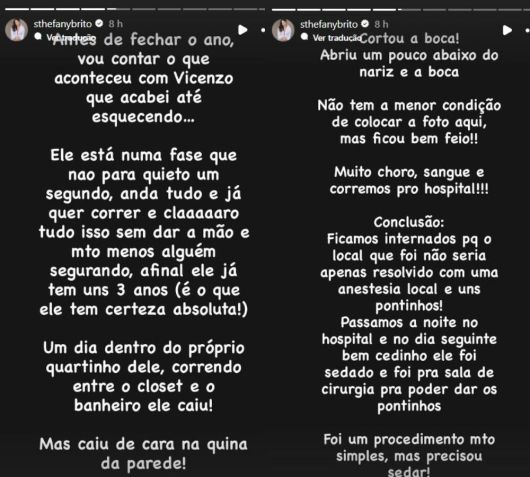 Sthefany Brito detalha acidente do filho • Instagram/Sthefany Brito