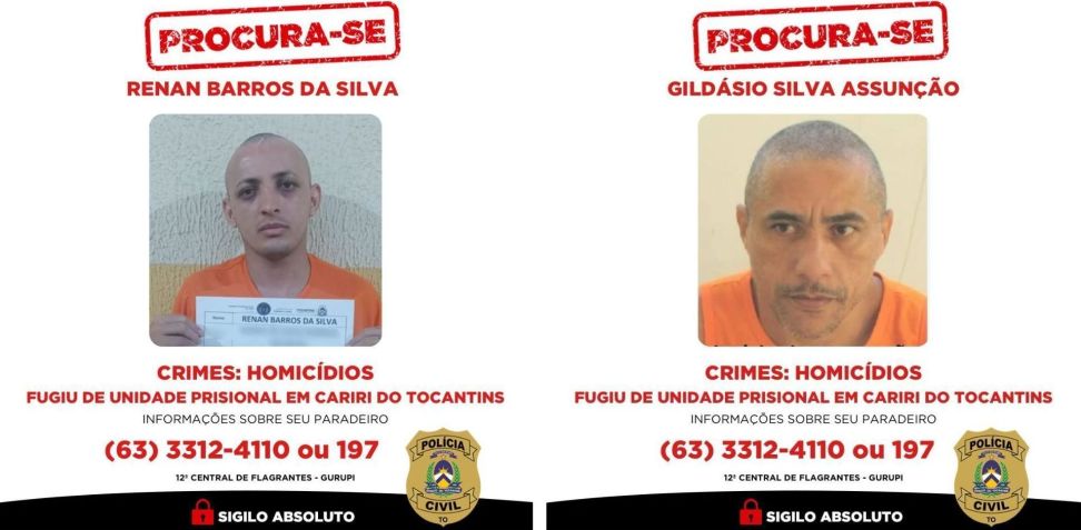 Gild&aacute;sio Silva Assun&ccedil;&atilde;o, de 47 anos e Renan Barros da Silva, de 26 &bull; SSP/TO