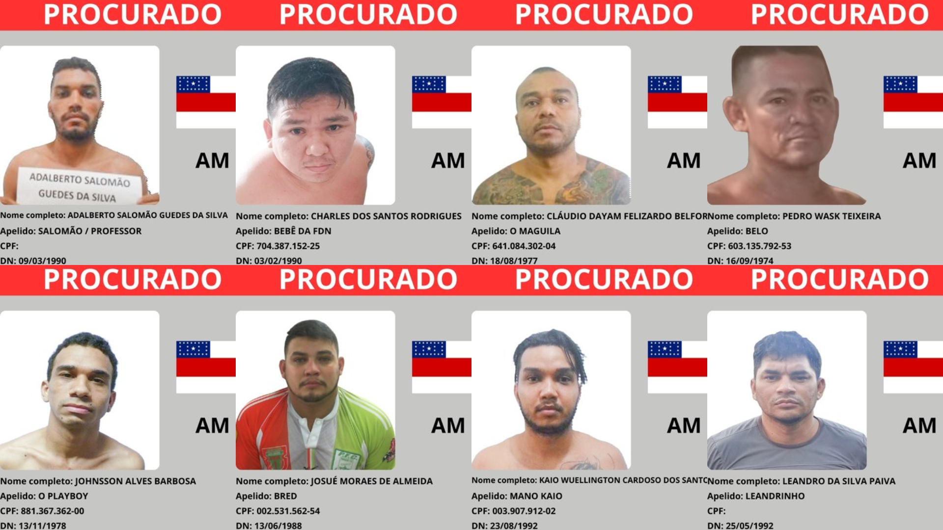 Procurados no estado do Amazonas • Montagem CNN/MJSP
