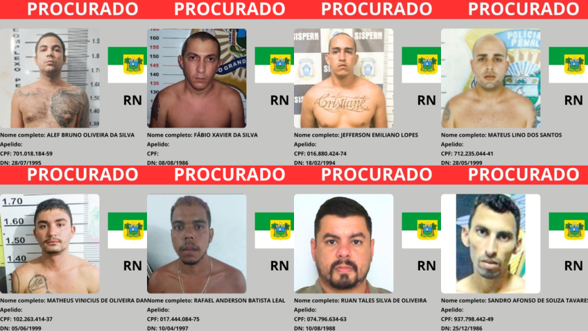 Procurados no estado do Rio Grande do Norte • Montagem CNN/MJSP