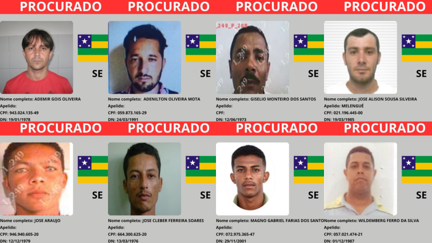 Procurados no estado de Sergipe • Montagem CNN/MJSP