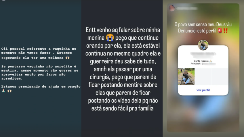 Familiares pedem que as orações pela vítima continuem • Reprodução/Redes Sociais