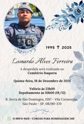 sepultamento do policial está marcado para as 10h. • Reprodução