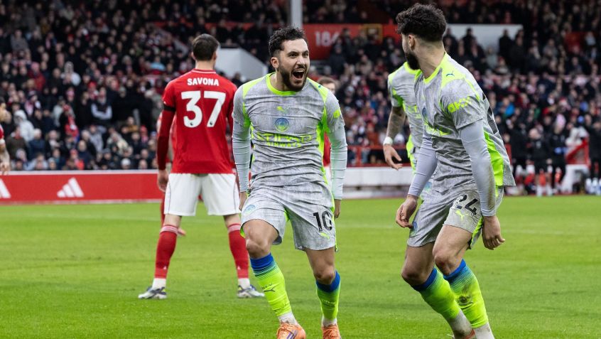 Rayan Cherki comemora gol da vitória do Manchester City • Foto: Andrew Kearns - CameraSport via Getty Images
