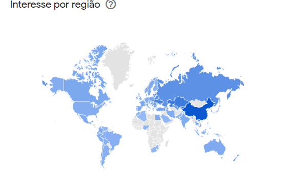 A China no gráfico aparece com um azul mais forte por ser o líder em buscas por "Avatar" • Google Trends