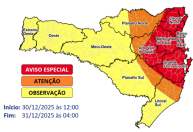 Defesa Civil alerta para temporais com chuvas intensas e volumosas em SC