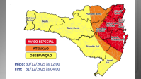 Defesa Civil alerta para temporais com chuvas intensas e volumosas em SC