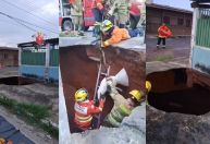 Duas pessoas e dois cachorros caem em cratera após piso ceder no DF