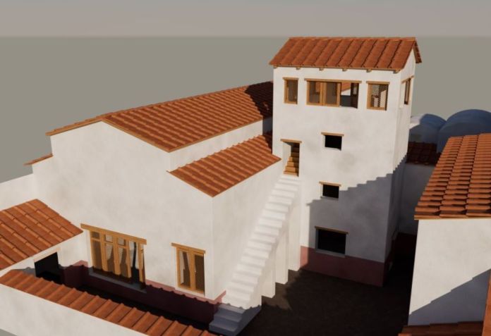 Uma reconstrução digital mostra uma torre que pode ter existido em uma casa de luxo da antiga Pompeia • Susanne Muth/Dirk Mariaschk/Elis Ruhemann/Pompeii Reset Project/Humboldt University of Berlin
