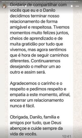Margareth Serrão posta comunicado de término • Instagram/Margareth Serrão