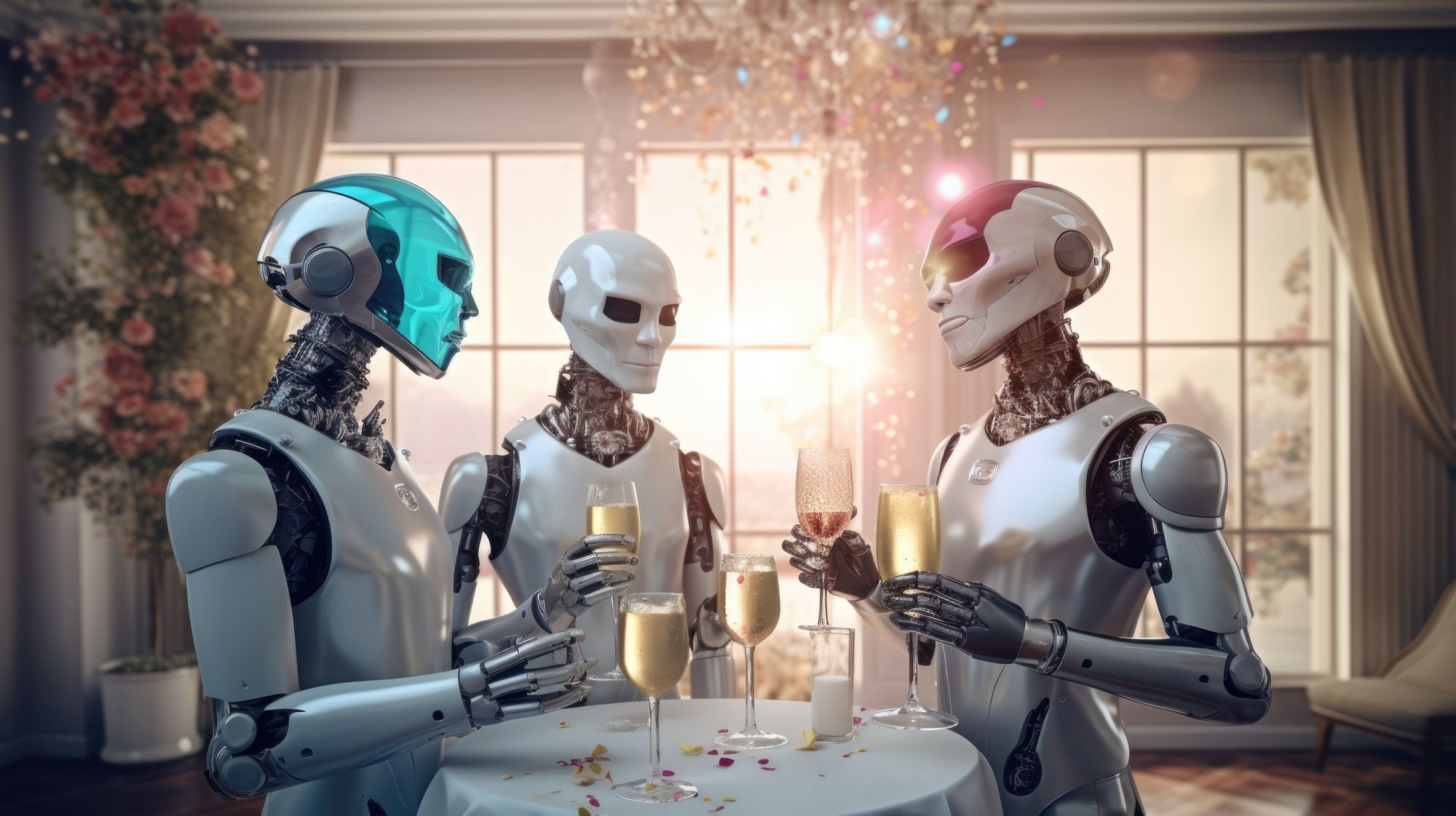 três-robôs-comemorando