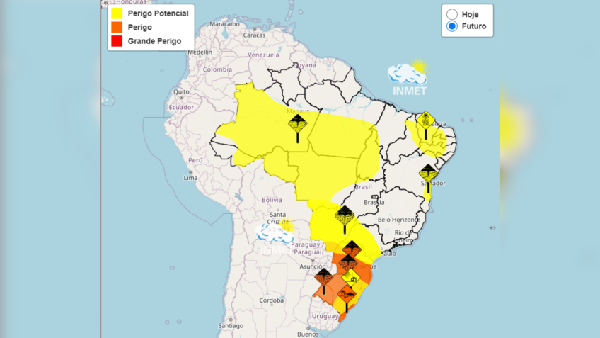 Inmet emitiu alertas de perigo após ciclone extratropical • Reprodução/Inmet