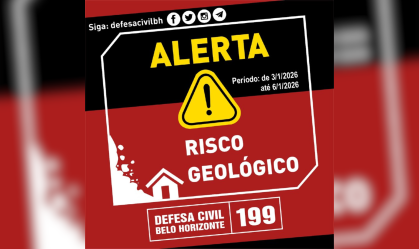 Defesa Civil de BH emite alerta de risco geológico forte para toda cidade