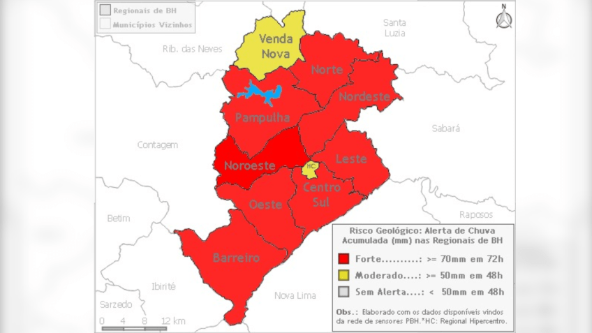 Órgão emitiu alertas para toda a cidade • Reprodução/Defesa Civil de Belo Horizonte