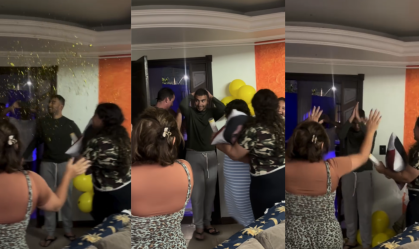 Roberto foi recebido aos gritos de "Betinho", apelido carinhoso dado pela família, e com muito confete