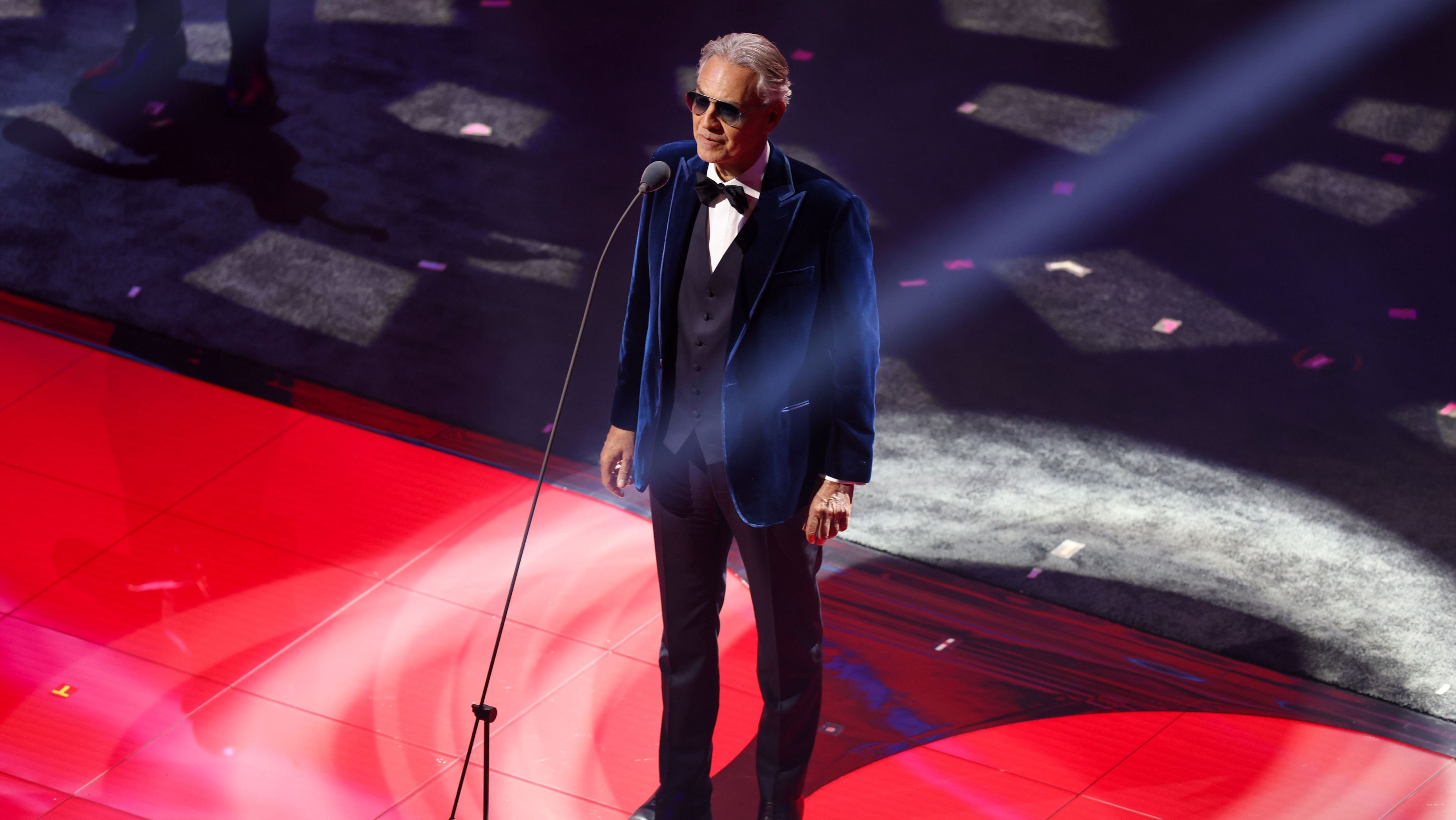 Andrea Bocelli durante sorteio da Copa do Mundo de 2026
