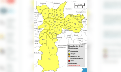 Chuva coloca São Paulo em estado de atenção para alagamentos
