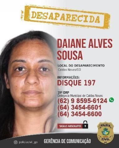 Cartaz de desaparecida da corretora de imóveis de 43 anos que desapareceu dentro de seu próprio prédio • Secretaria de Segurança Pública de Goiás/Reprodução