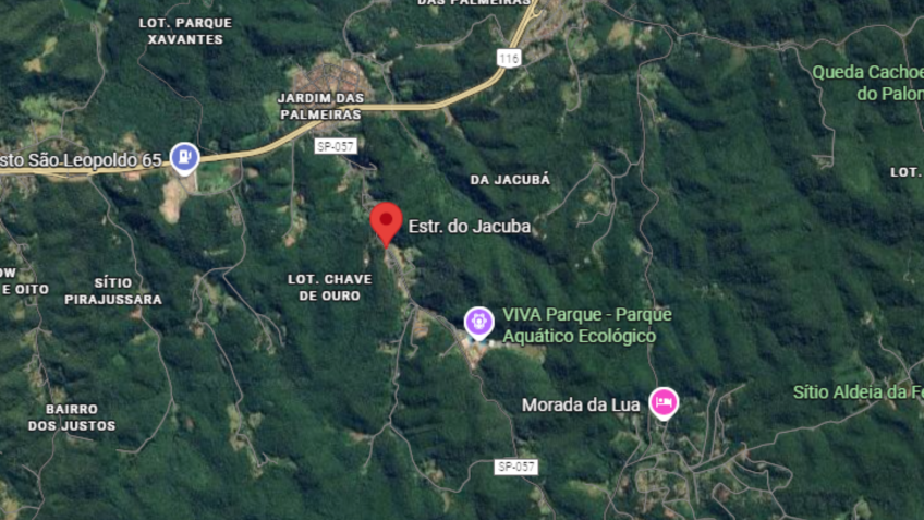 Estrada do Jacuba, local do desaparecimento, é cercado por uma grande área de mata • Reprodução/Google Maps