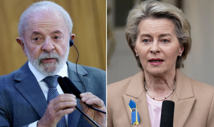 Presidente Luiz Inácio Lula da Silva e a alemã Ursula von der Leyen, escolhida para um segundo mandato na presidência da Comissão Europeia