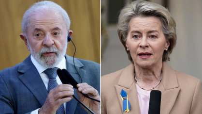 Presidente Luiz Inácio Lula da Silva e a alemã Ursula von der Leyen, escolhida para um segundo mandato na presidência da Comissão Europeia