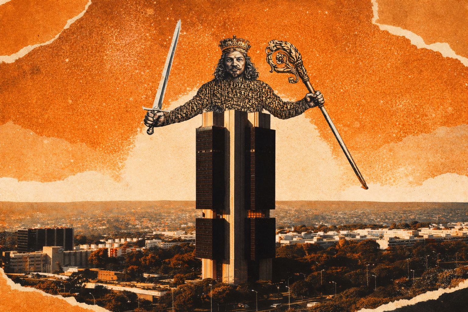 Ilustração do Leviatã de Thomas Hobbes sobre o prédio do Banco Central