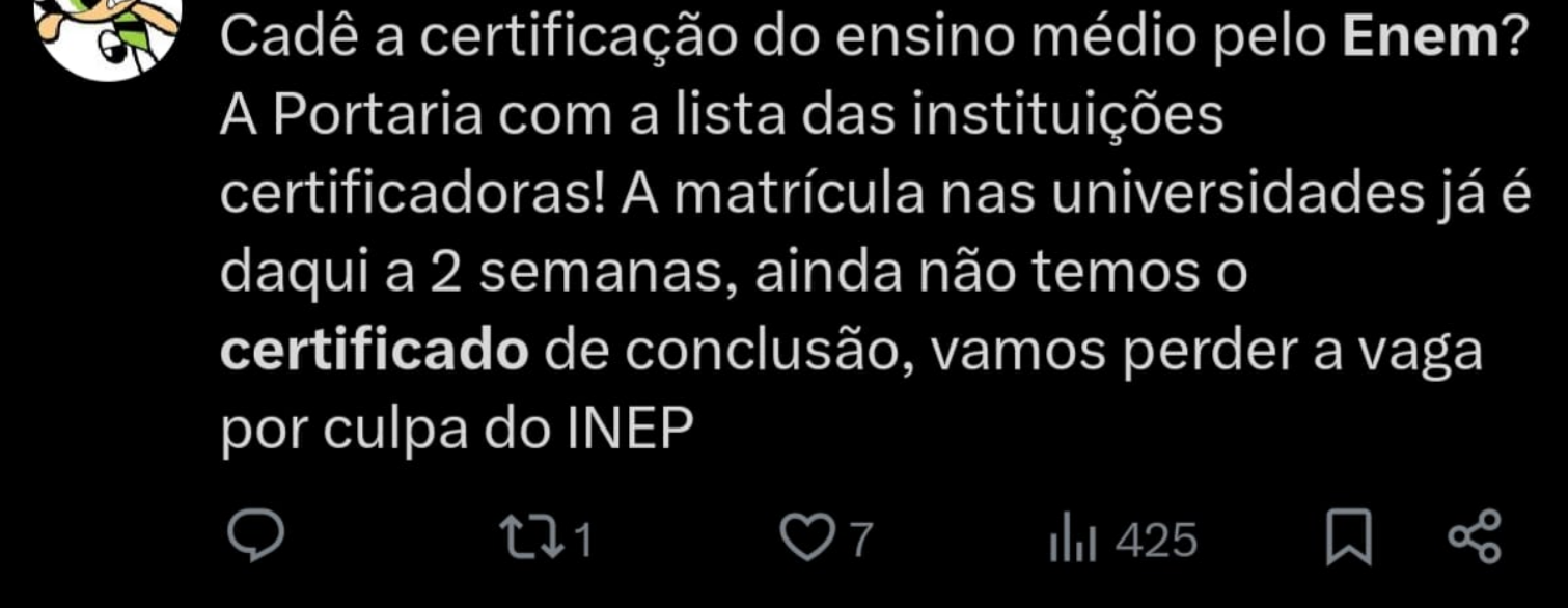 Tuíte de aluno • Reprodução
