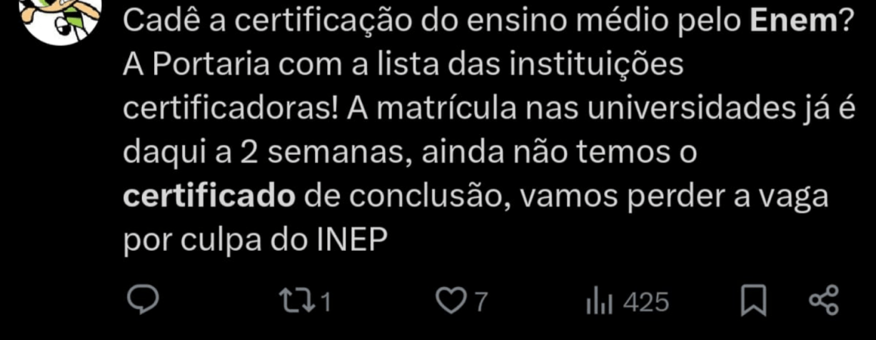 Tuíte de aluno • Reprodução