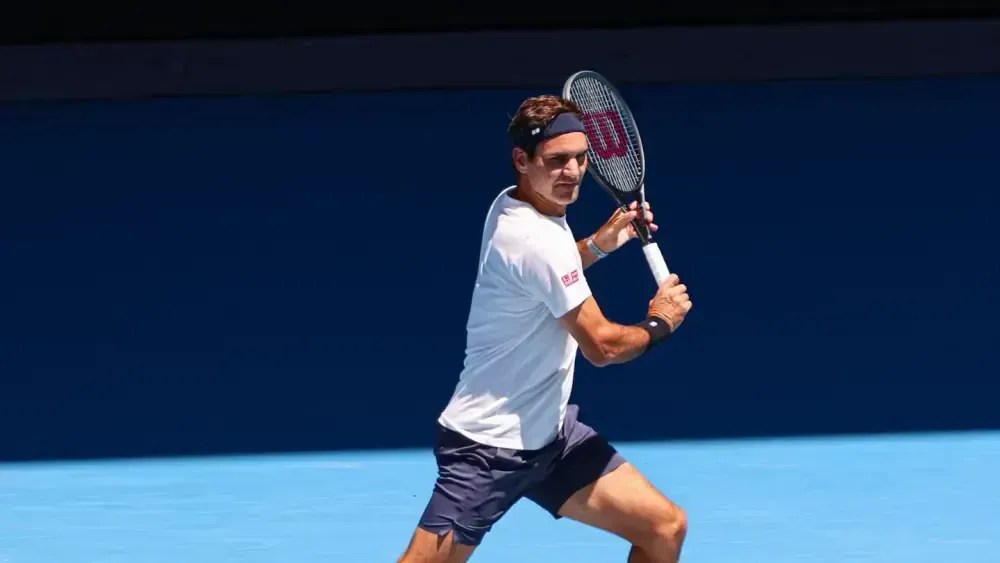 Federer durante exibição em evento do Australian Open