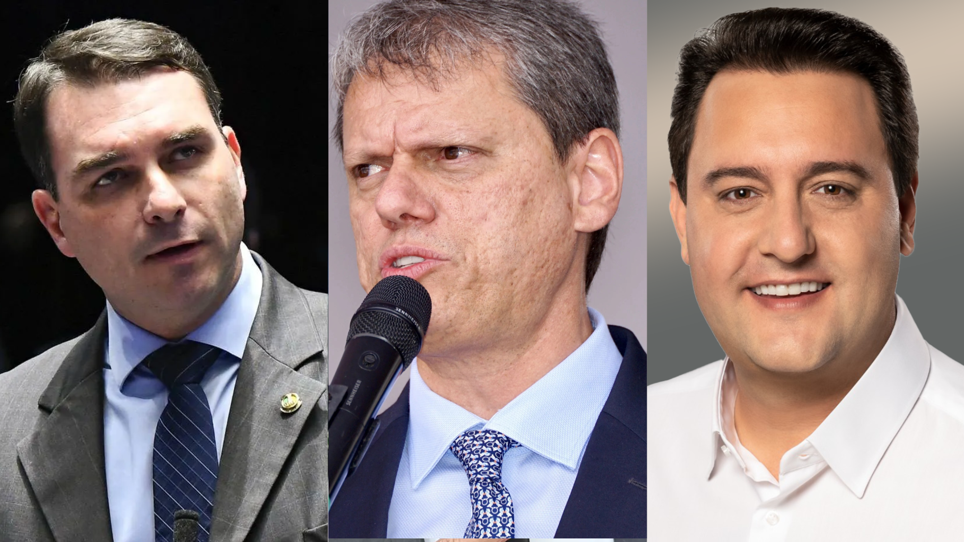 Da esquerda para direita: Flávio Bolsonaro, Tarcísio de Freitas e Ratinho Jr.