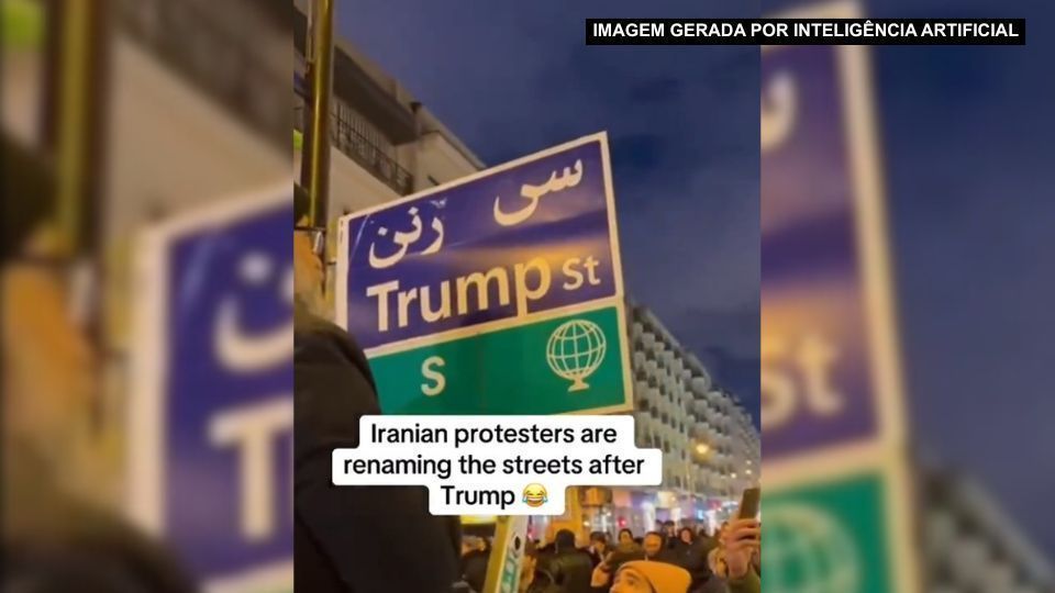 Imagens de inteligência artificial mostram manifestantes colocando o nome de Trump em placas de rua