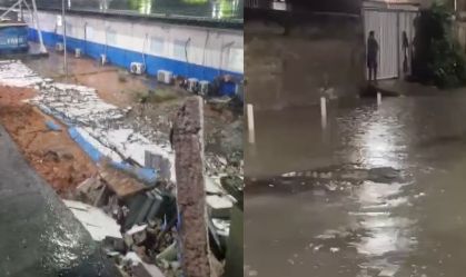 Chuva provoca alagamentos e queda de muro da UPA na Baixada Fluminense