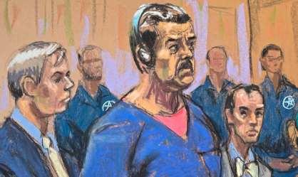 Desenho mostra Nicolás Maduro em audiência em Nova York