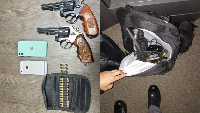 Itens foram apreendidos junto de suspeitos dentro do banco • Reprodução