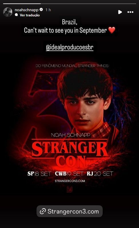Stories de Noah Schnapp para a "Stranger Con" no Brasil • Instagram/ Noah Schnapp
