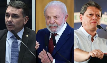 Flávio Bolsonaro, Lula e Tarcísio de Freitas