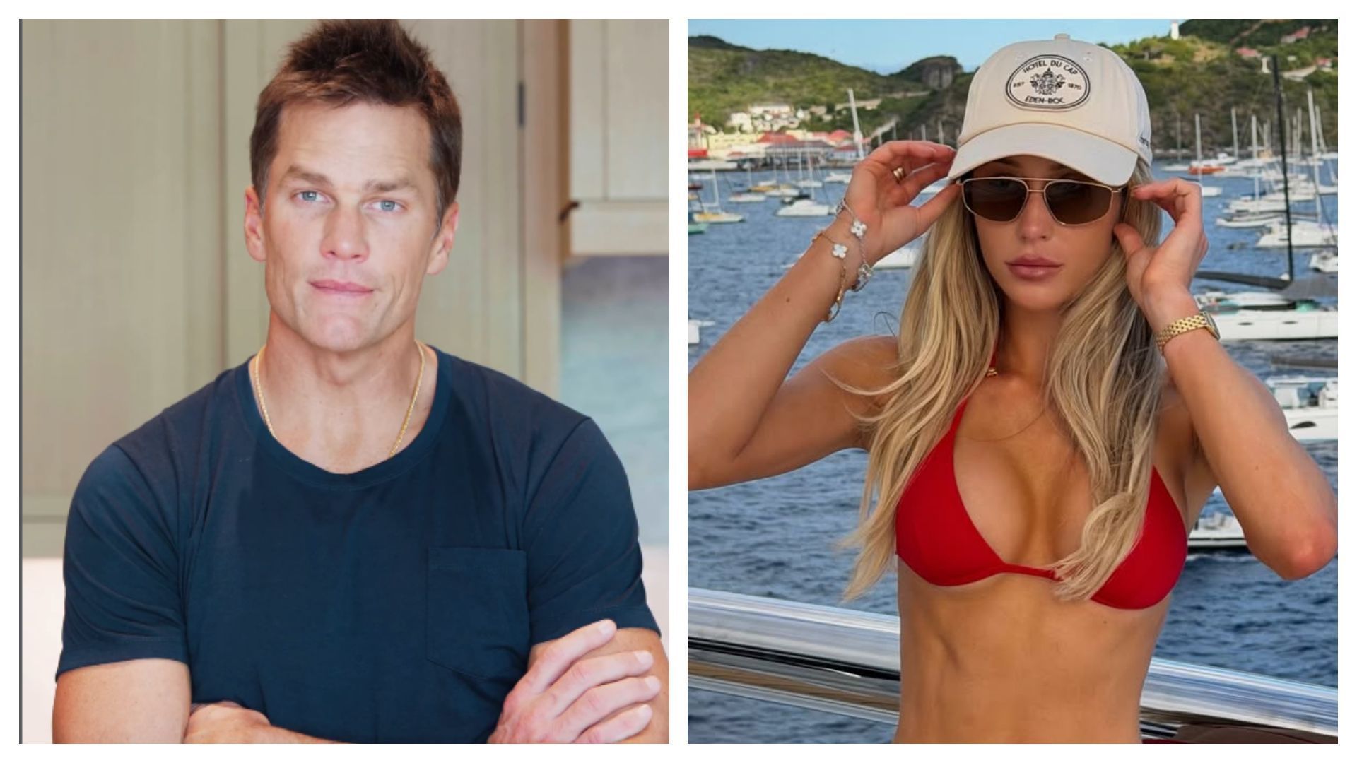 Montagem com as fotos de Tom Brady e Alix Earle