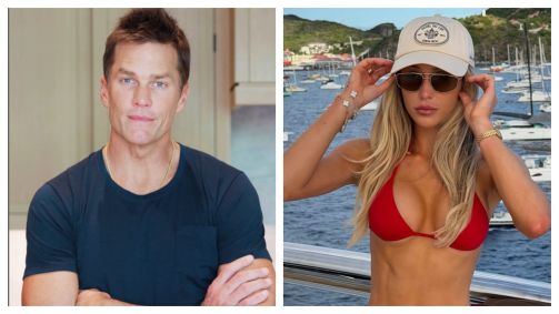 Montagem com as fotos de Tom Brady e Alix Earle