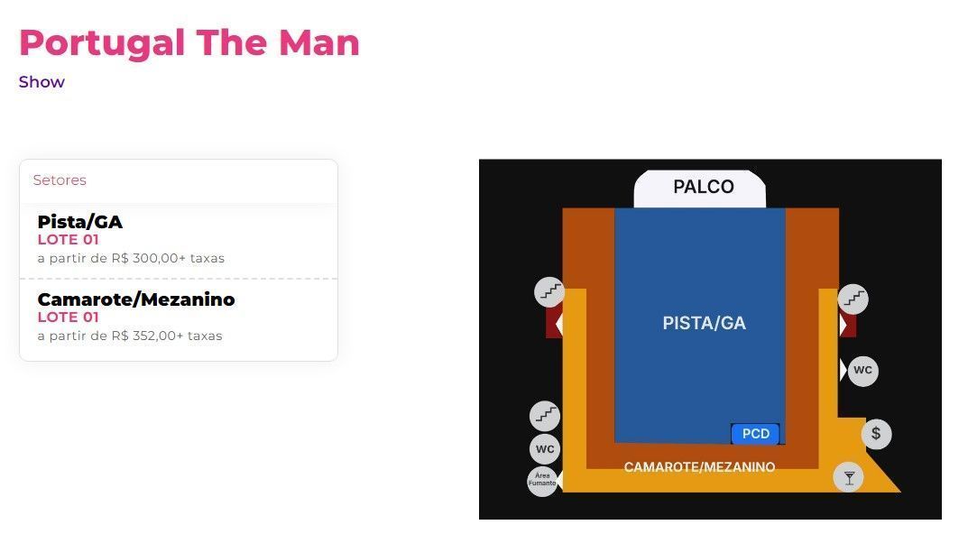 Valores e setores do show do Portugal The Man em São Paulo • Reprodução/ Uhuu