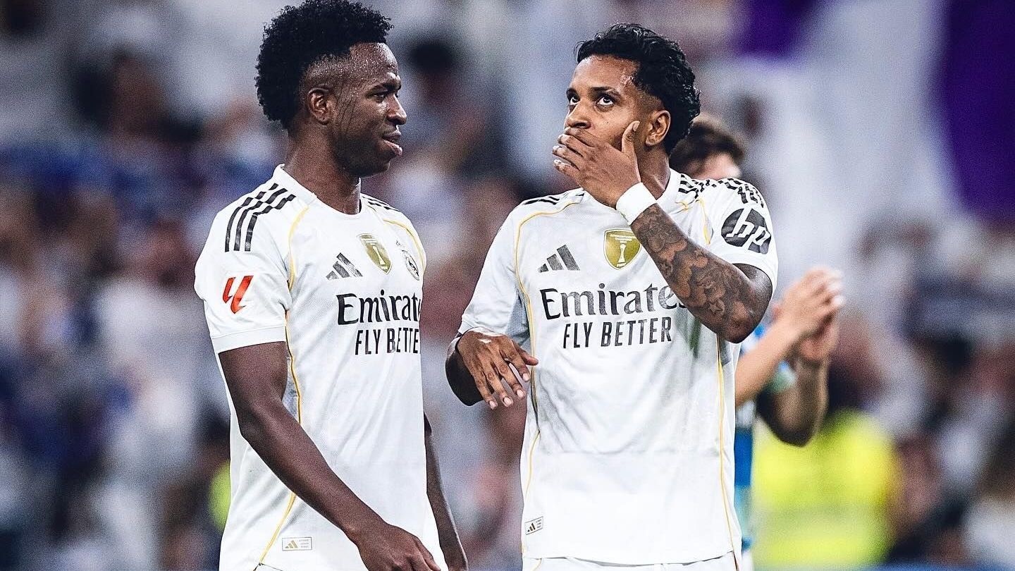 Vini e Rodrygo em jogo do Real Madrid