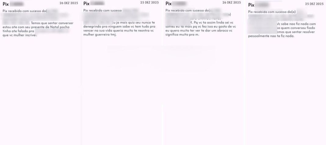 Homem passou a enviar transferências via Pix no valor de R$ 0,01 para a conta da vítima. acompanhada de mensagens. • Policia Civil de Minas Gerais