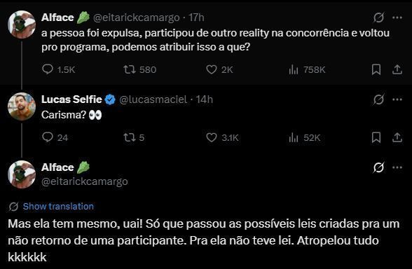 Alface falou sobre a volta de Ana Paula Renault ao BBB 26 • Reprodução/X
