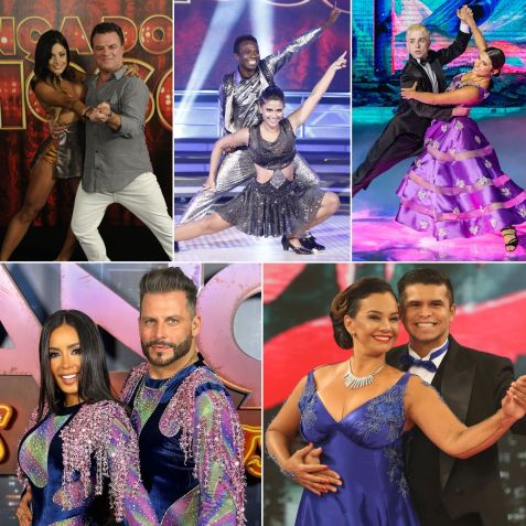 Aline Riscado, Edilson Capetinha, Juliano Floss, Henri Castelli e Solange Couto, Camarotes do BBB 26, na "Dança dos Famosos" • Estevam Avellar, Inácio Moraes e Divulgação/Globo