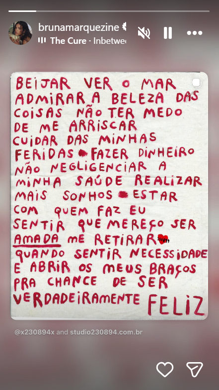 Bruna Marquezine posta mensagem sobre ser amada • Instagram/ Bruna Marquezine