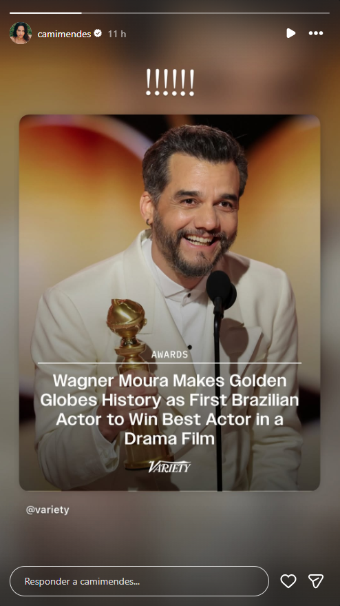 Camila Mendes celebra vitória de Wagner Moura por "O Agente Secreto" • Instagram/ Camila Mendes