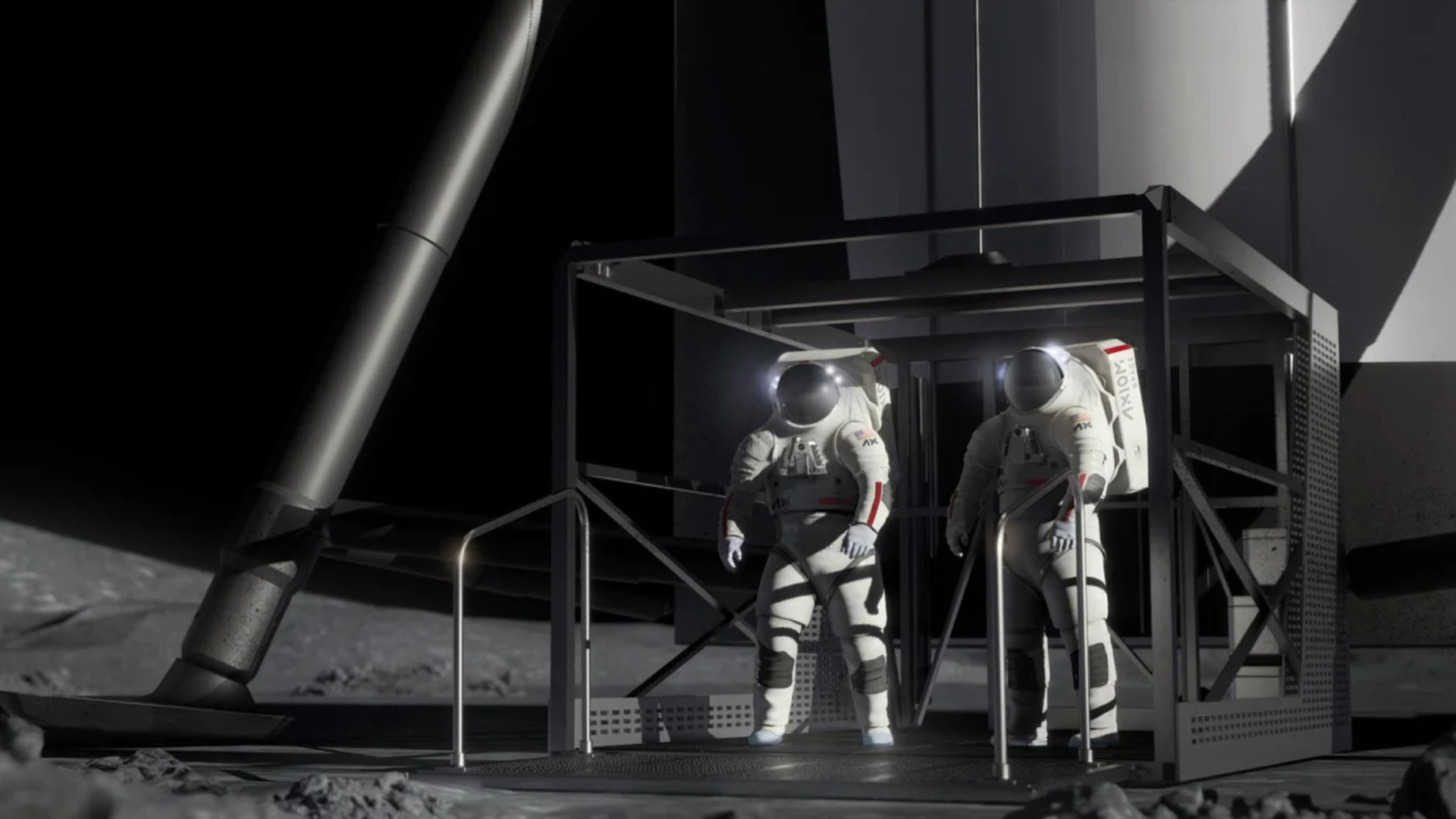 Uma ilustração artística mostra a espaçonave Starship da SpaceX pousando astronautas da NASA na Lua • SpaceX/NASA