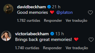 "Boas memórias", escreveu David Beckham; e "Trouxe de volta boas memórias", Victoria • Instagram/Platon Antoniou