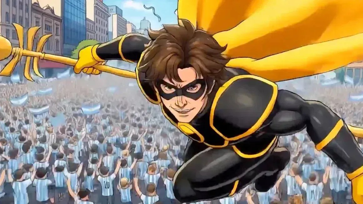 Captura de tela de um vídeo que mostra o "General Ancap", um personagem anarcocapitalista criado por Javier Milei antes de entrar para a política